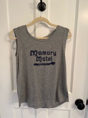 Mainstay Gray Tank Top with Navy Graphic - Memory Motel Montauk, NY